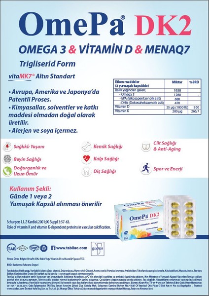 Omepa Dk2 - Vitamin D7 + Mena Q7 - 50 Yumuşak Kapsül - 3 Kutu modelleri