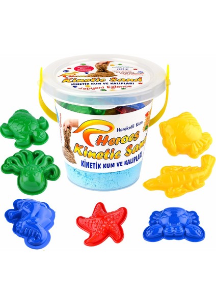 Kinetik Kum Kovalı Set Mavi Renk 1 kg + 6 Parça Oyun Kalıbı