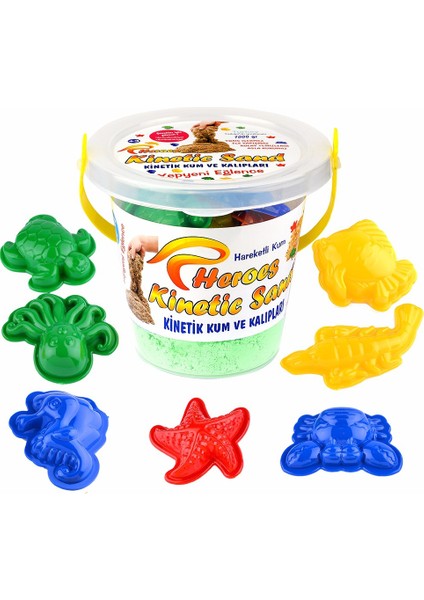 Kinetik Kum Kovalı Set Yeşil Renk 1 kg + 6 Parça Oyun Kalıbı