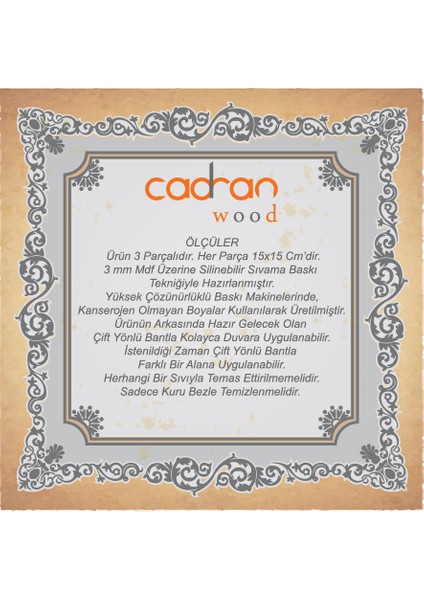 Cadran Wood 15x15 Cm 3 Parçalı Mdf Tablo UCW64