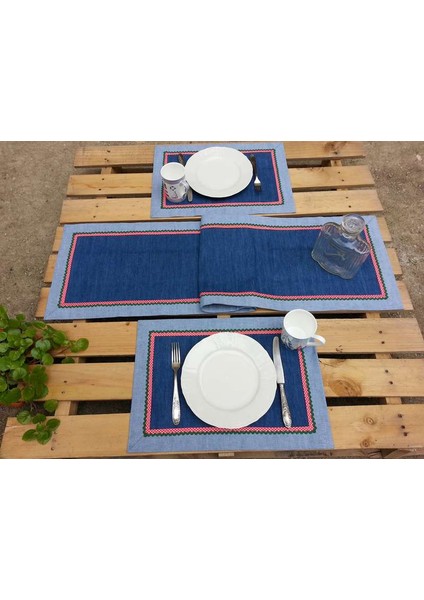 Kırmızı Biyeli Denim Servis Runner Takımı