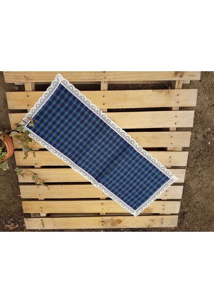 Laci Yeşil Kareli Keten Runner 40 Cm