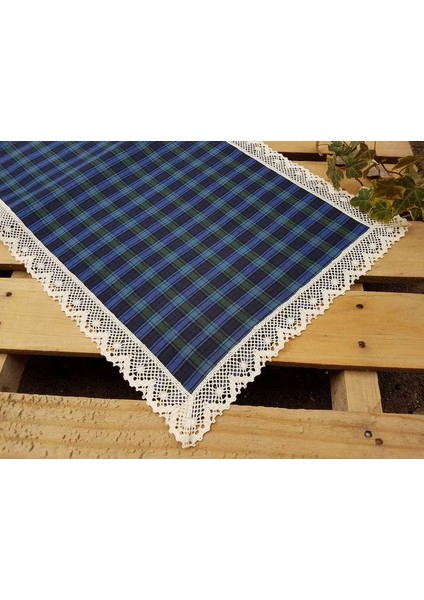 Laci Yeşil Kareli Keten Runner 40 Cm fiyatları