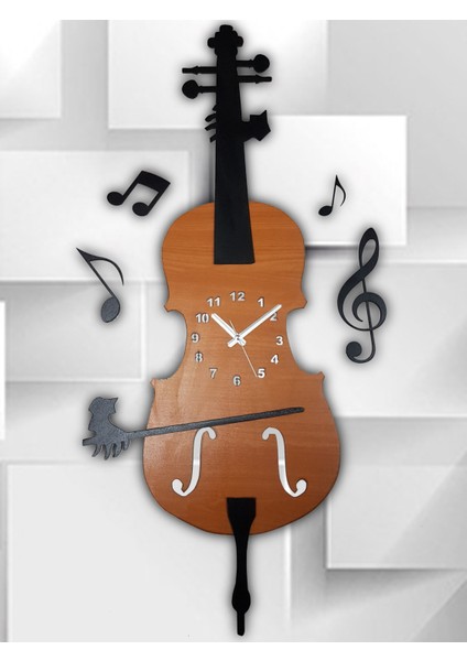 Violin Dekoratif Saat Mdf Duvar Saati (70 cm)