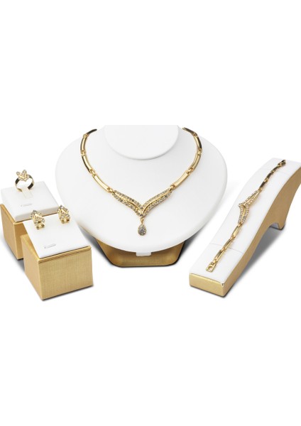 Romantik Tasarım Altın Kaplama Kristal Bayan Takı Seti