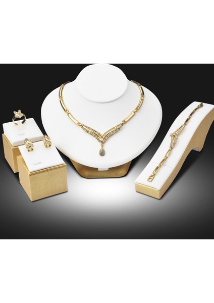 Romantik Tasarım Altın Kaplama Kristal Bayan Takı Seti modelleri