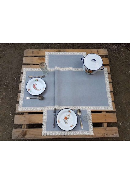 Gri Keten Tek Runner 50 Cm