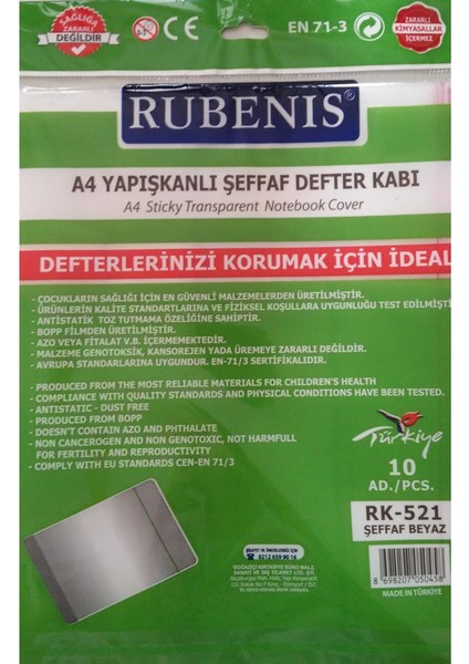 Hazır Defter Kabı 20Lİ Şeffaf Beyaz A4 Yapışkanlı