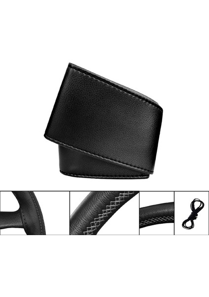 Oto Dikme Deri Direksiyon Kılıfı Siyah Direksiyon Çapı 37 ile 39 cm arası uyumlu