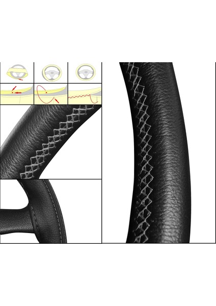 Oto Dikme Deri Direksiyon Kılıfı Siyah Direksiyon Çapı 37 ile 39 cm arası uyumlu fiyatları