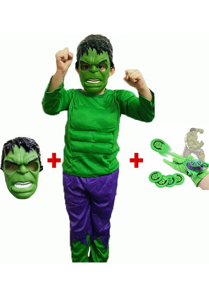 Ms-İnteraktif Hulk Çocuk Kostümü - Disk Atan Eldiven + Hulk Maskesi