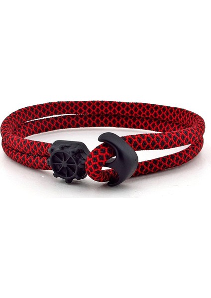 Siyah Çapa Kırmızı Paracord Erkek Bileklik Bx259