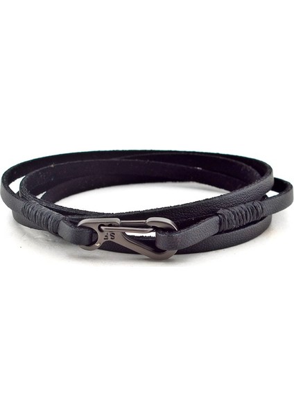 Antrasit Kancalı Siyah Deri Erkek Bileklik Bx317