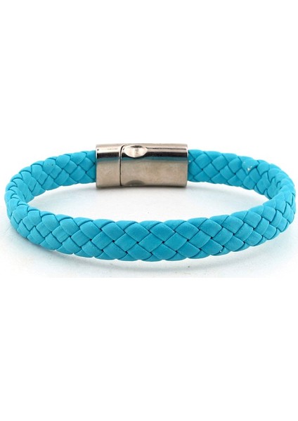 Mavi Deri Mıknatıslı Metal Erkek Bileklik Bx319