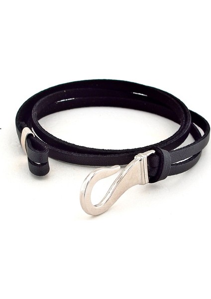Orj. Siyah Deri Metal Kanca Erkek Bileklik Bx331 fiyatları