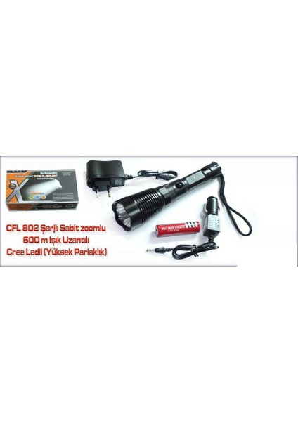 Cfl-802 Cree Ampul Metal Şarjlı Fener