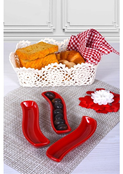 Kırmızı İvory Zeytinlik 18 Cm 3 Adet