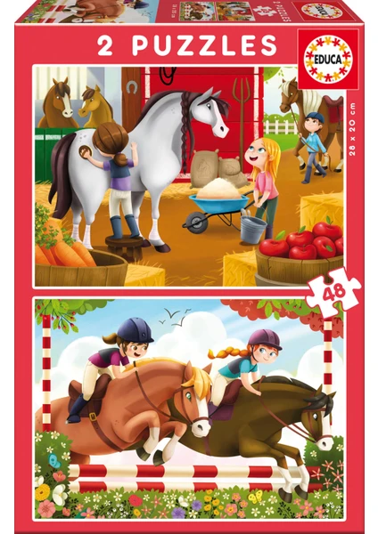 Educa Puzzle Horse Grooming 2 X 48 Parça Karton Puzzle