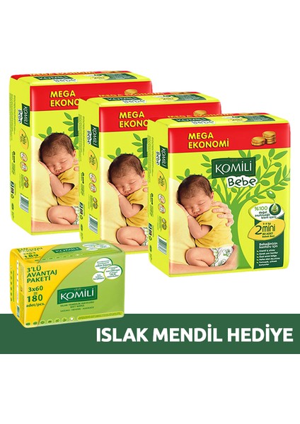 Bebek Bebek Bezi 2 Beden 3 Adet (Islak Mendil Hediyeli)