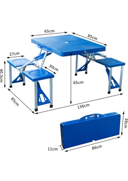 Katlanabilir Çanta Tipi 4 Kişilik Piknik Masası