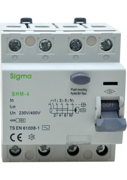 SİGMA SHM4025030 4P 25A 30mA 6kA Kacak Akım Koruma Rölesi