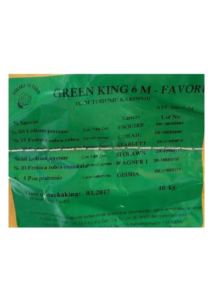 Green King 6M Favori Çim Tohumu 10 Kg