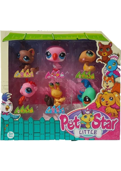 Pet Star Neşeli Minişler 6'lı Miniş Ailesi Oyuncak Pet Star Little Minişler Pembe Kuşlu Model Set