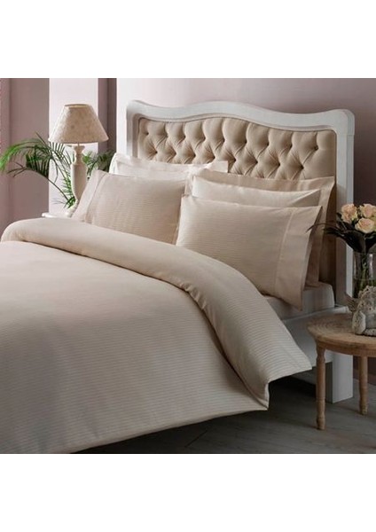 Premium Basic Stripe Krem King Sıze Nevresim Takımı