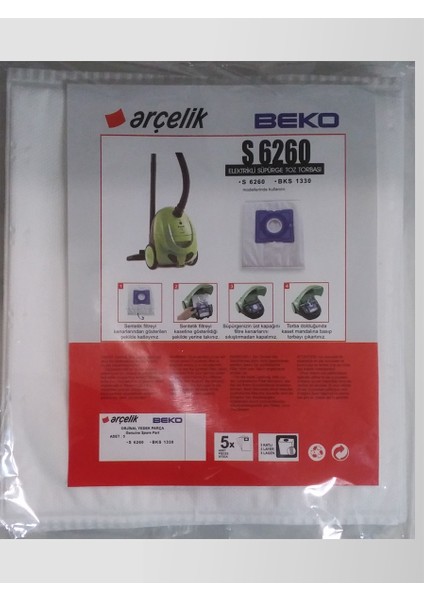 Arçelik S 6260 Sentetik Süpürge Torbası