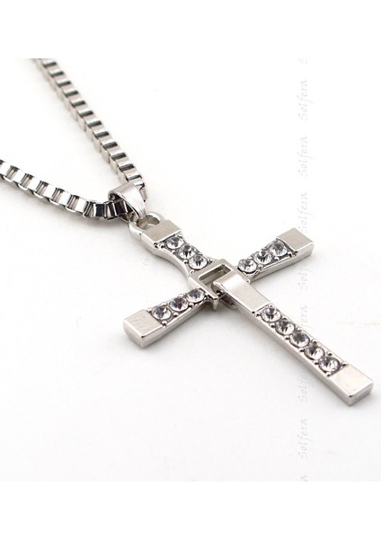 Solfera Kalın Zincirli Taşlı Haç Kadın Kolye K709