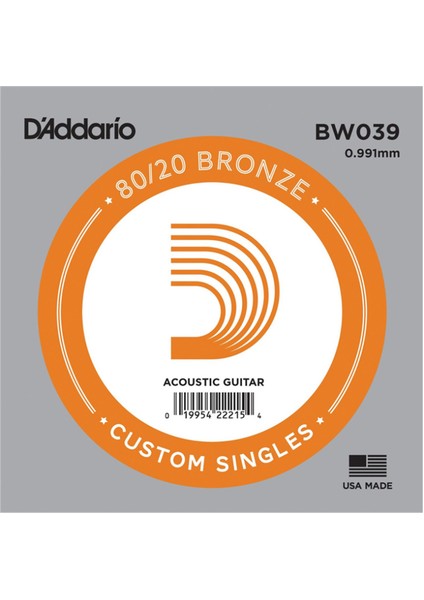 BW039 80/20 Bronze Wound Tek Akustik Gitar Teli (.039)