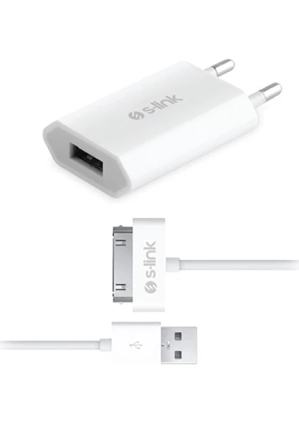 S-link IP-224 220V iPhone Uyumlu 4 Ev 2in1 1.3A Kablo Ev 1A Şarj Seti