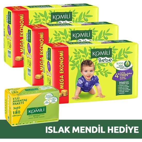 Komili Bebe Bebek Bezi 4+ Beden 3 Adet (Islak Mendil Fiyatı