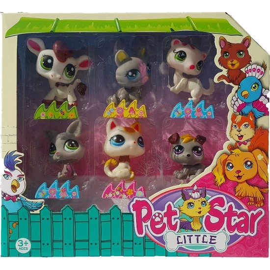 Littlest Pet Shop Neşeli Minişler 6'lı Miniş Ailesi Oyuncak Pet Star Little Minişler Beyazlı Grili Miniş Ailesi
