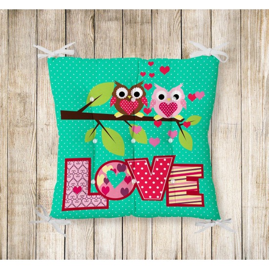 RealHomes Baykuş Resimli Pofidik Kare Sandalye Minderi Fiyatı