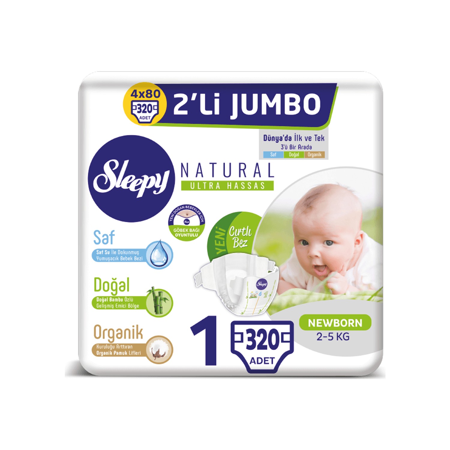 Sleepy Natural Bebek Bezi Ikili Jumbo 1 Numara Yenidoğan