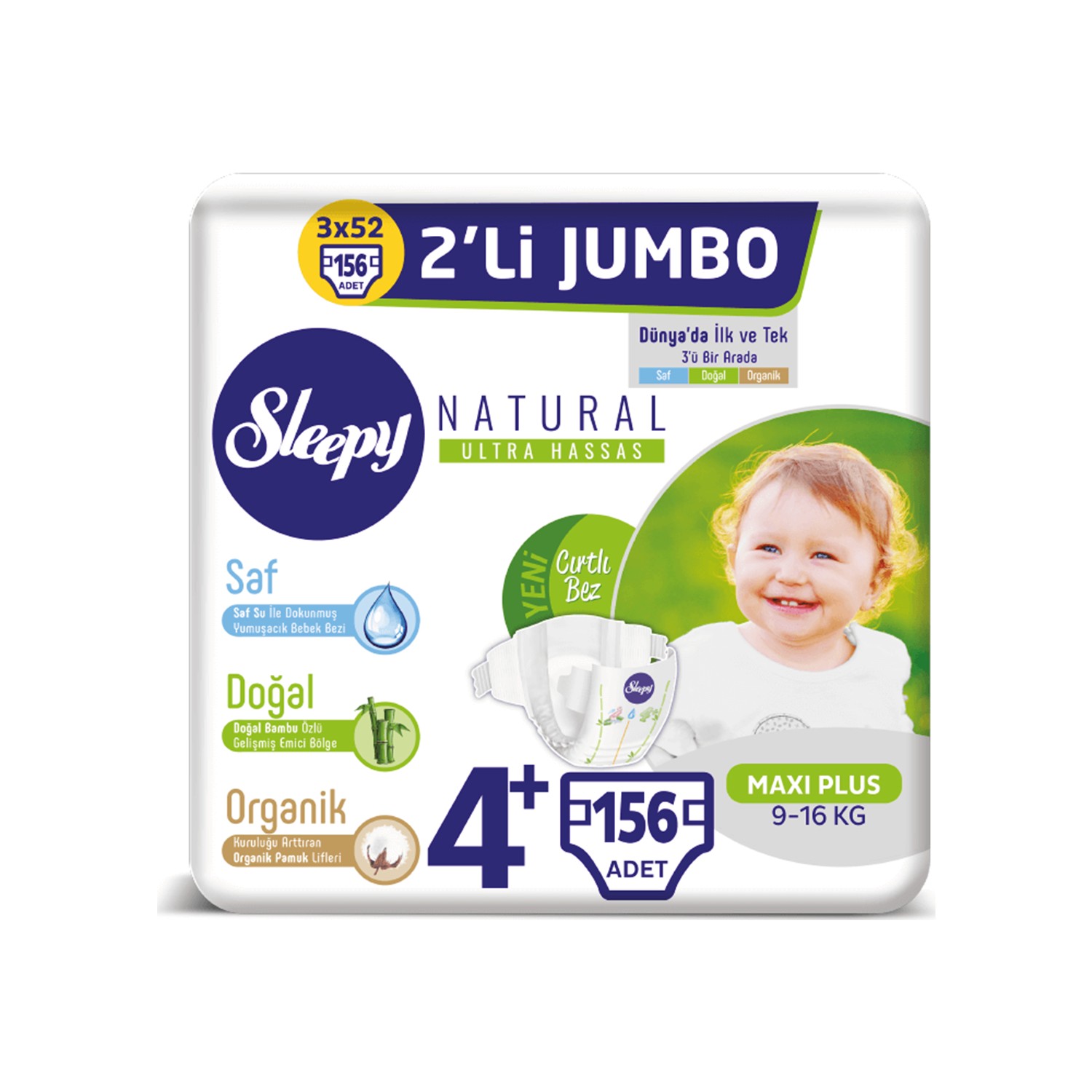 Sleepy Natural Bebek Bezi Ikili Jumbo 4+ Numara 52X3 (156
