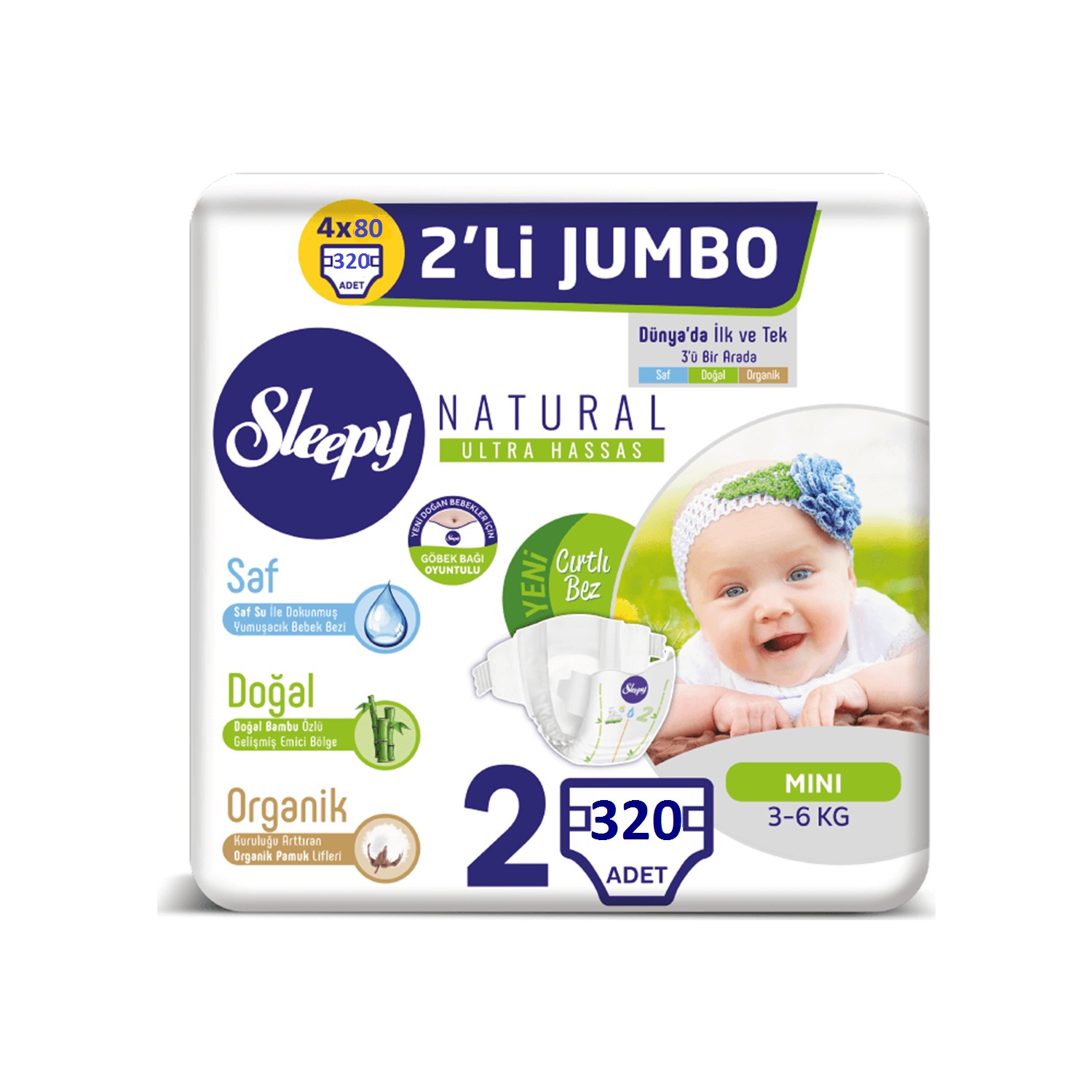 Sleepy Natural Bebek Bezi Ikili Jumbo 2 Numara 80X4 (320