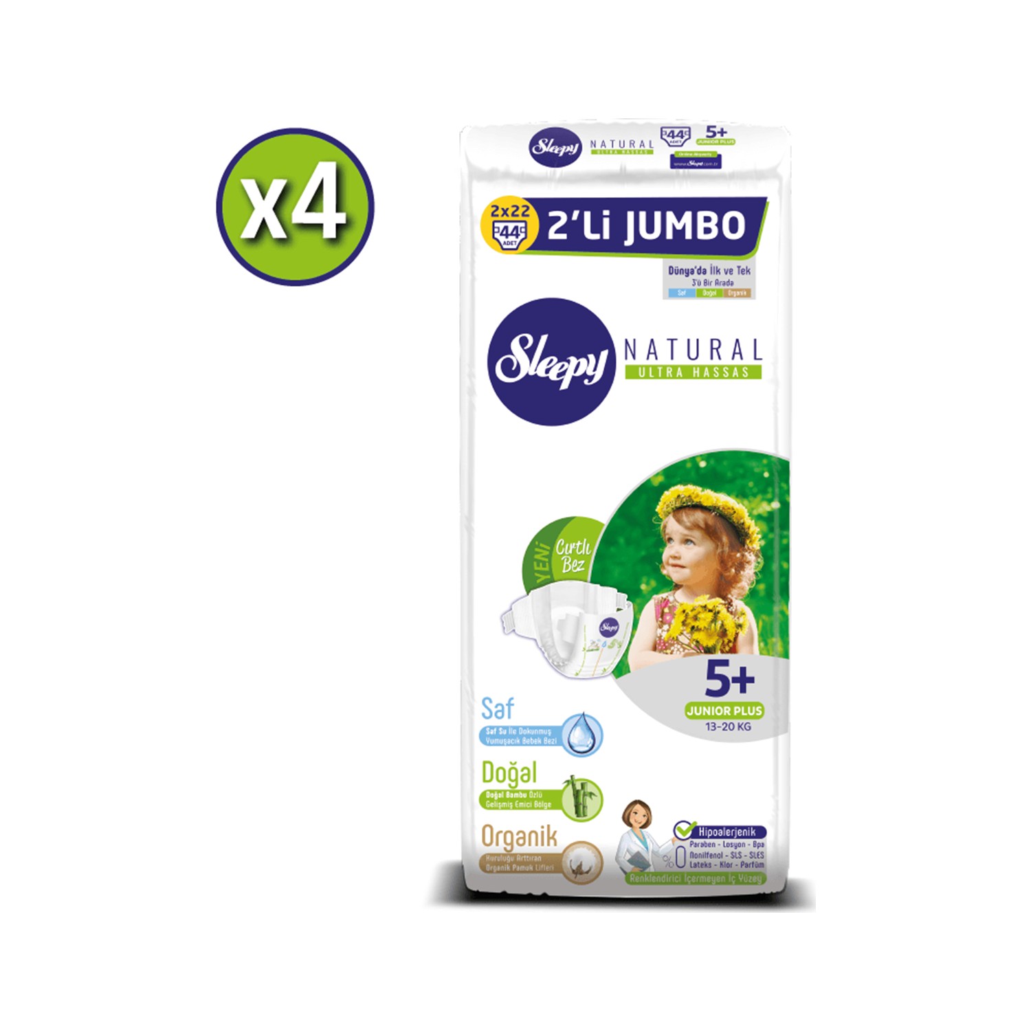 Sleepy Natural Bebek Bezi Ikili Jumbo 5+ Numara 44X4 (176
