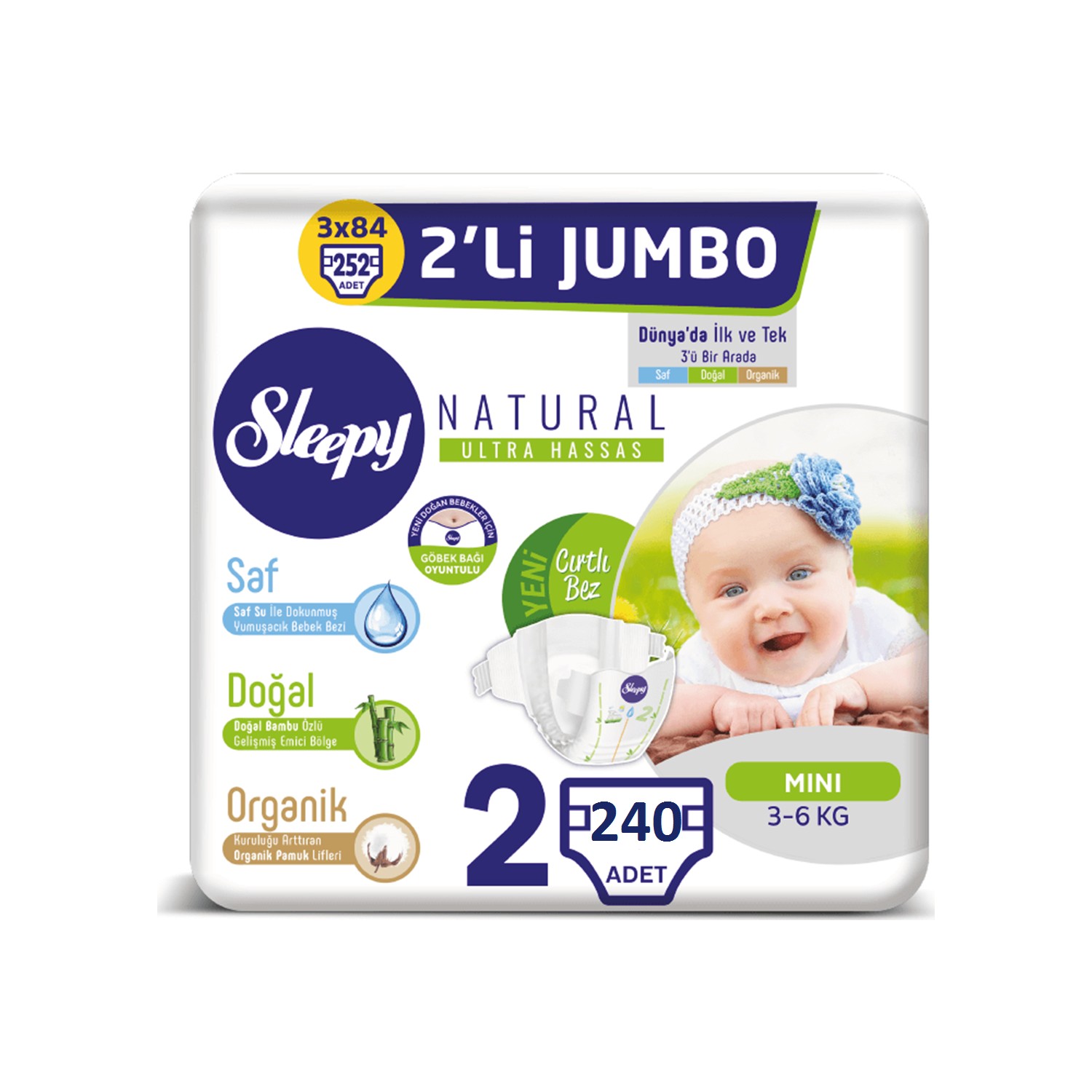 Sleepy Natural Bebek Bezi Ikili Jumbo 2 Numara 80X3 (240