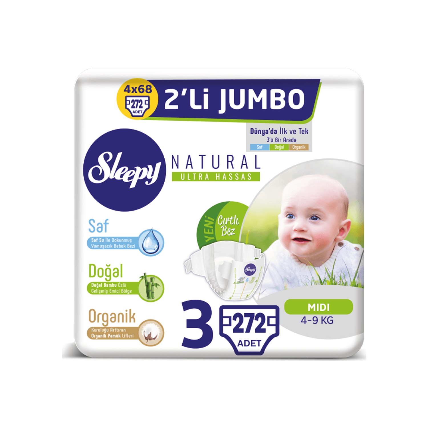 Sleepy Natural Bebek Bezi Ikili Jumbo 3 Beden 68X4 (272 Fiyatı