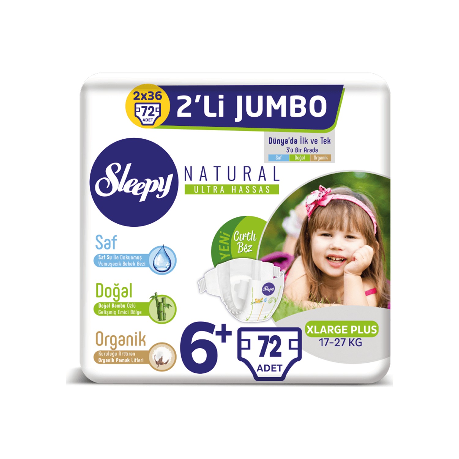 Sleepy Natural Bebek Bezi Ikili Jumbo 6+ Numara 36X2 (72 Sleepy Natural Bebek Bezi Ikili Jumbo 6+ Numara 36X2 (72