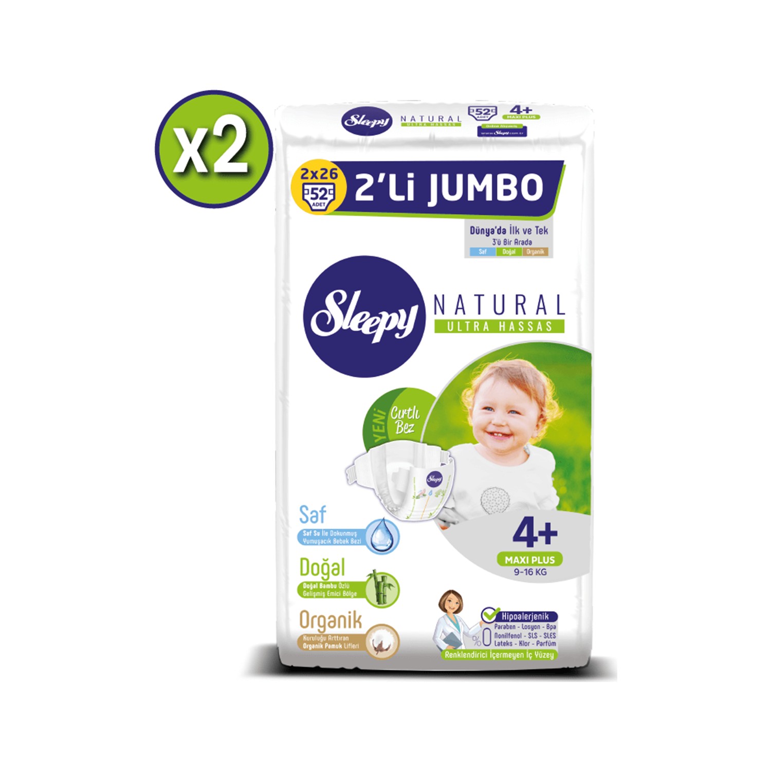 Sleepy Natural Bebek Bezi Ikili Jumbo 4+ Numara 52X2 (104