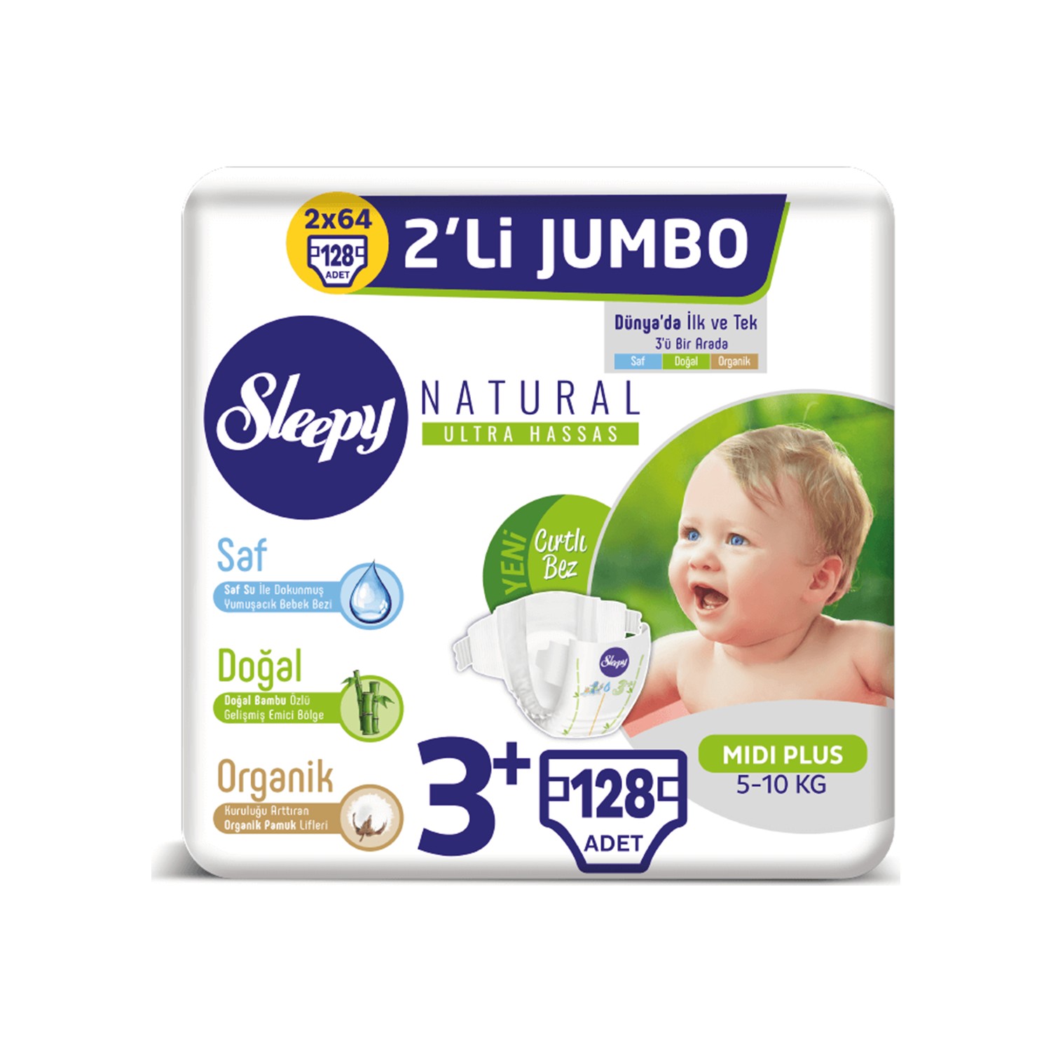 Sleepy Natural Bebek Bezi Ikili Jumbo 3+ Numara 64X2 (128