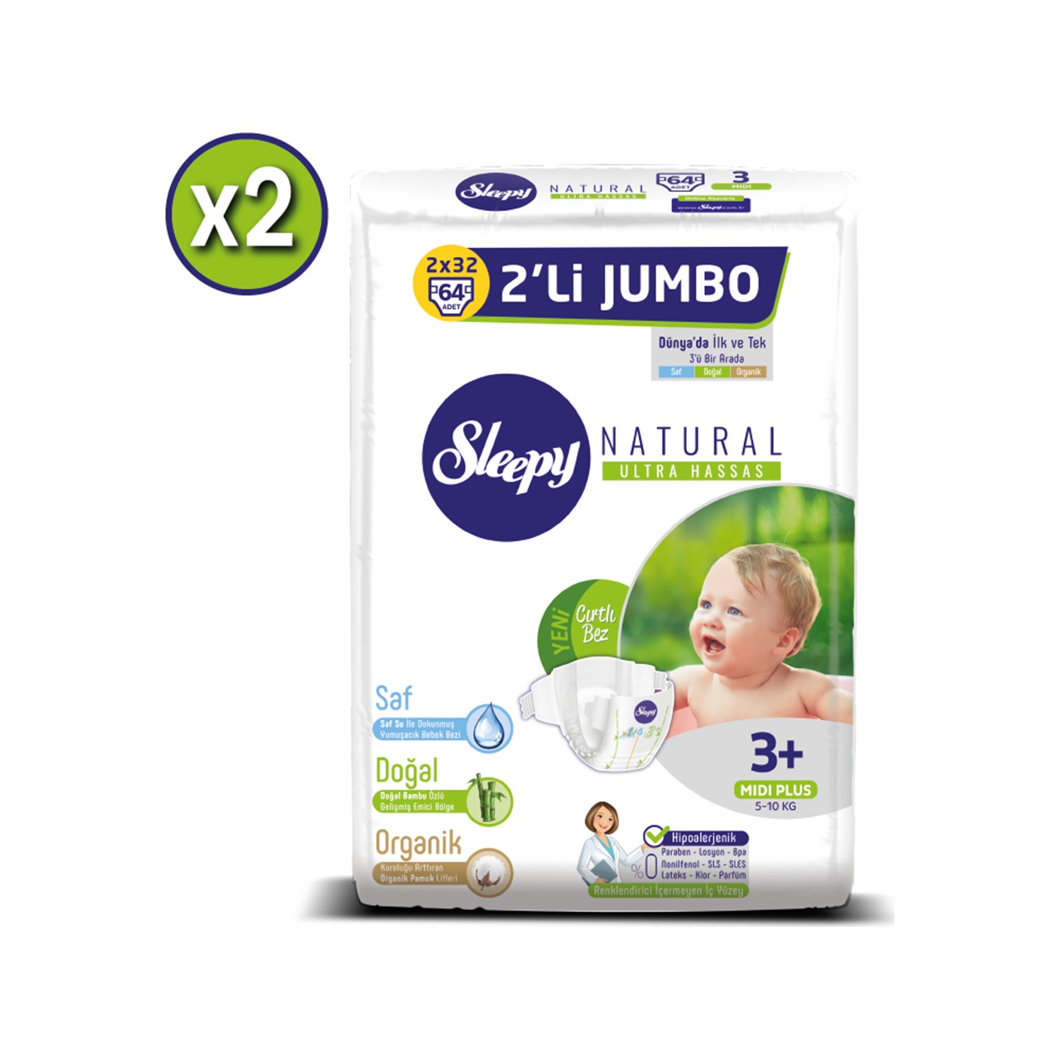 Sleepy Natural Bebek Bezi Ikili Jumbo 3+ Numara 64X2 (128