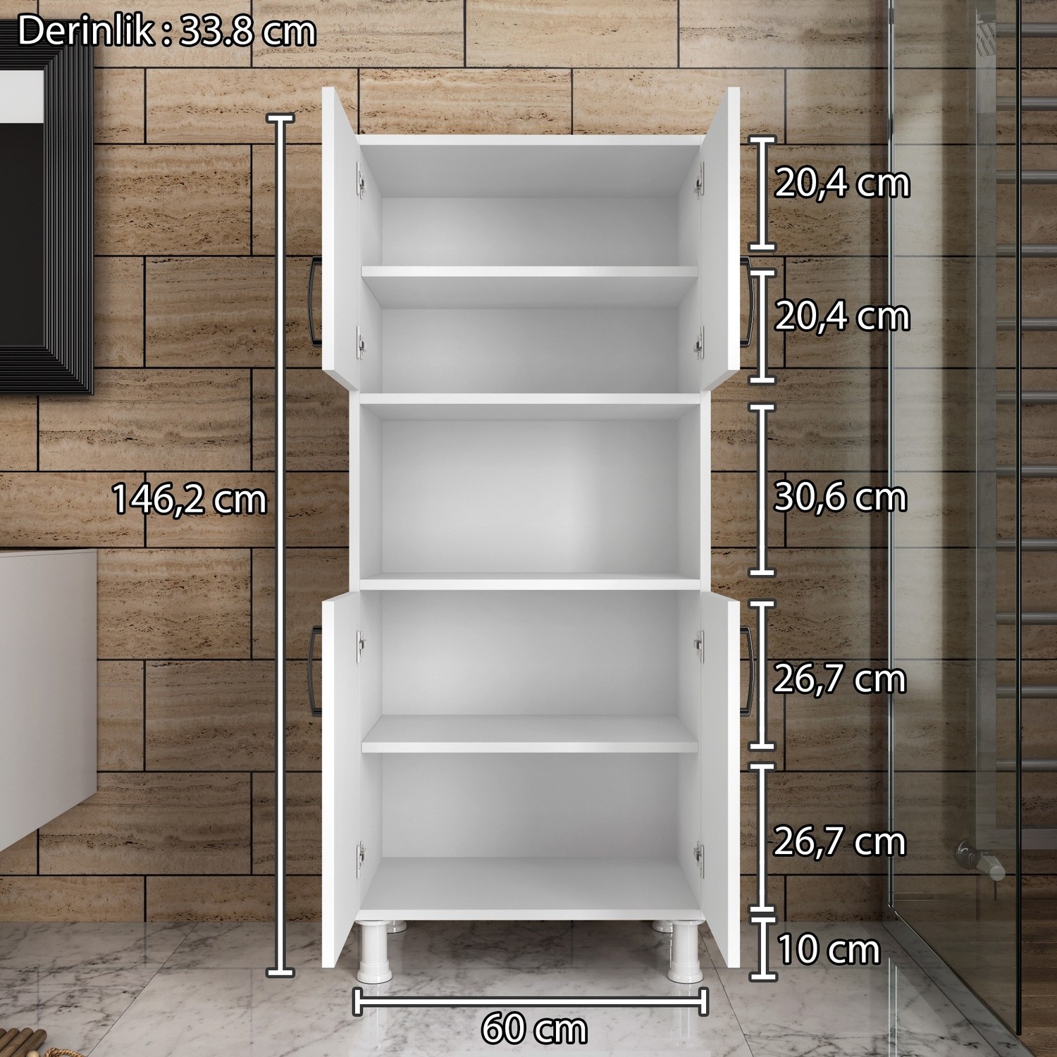 Rani F2 Çok Amaçlı Dolap 4 Kapaklı 5 Raflı Banyo Balkon Fiyatı