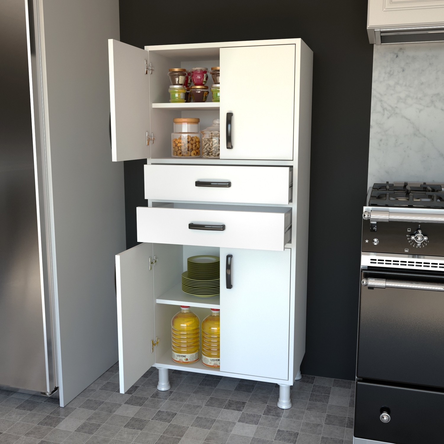 Rani F2 Çok Amaçlı Dolap 4 Kapaklı 2 Çekmeceli 4 Raflı Rani F2 Çok Amaçlı Dolap 4 Kapaklı 2 Çekmeceli 4 Raflı