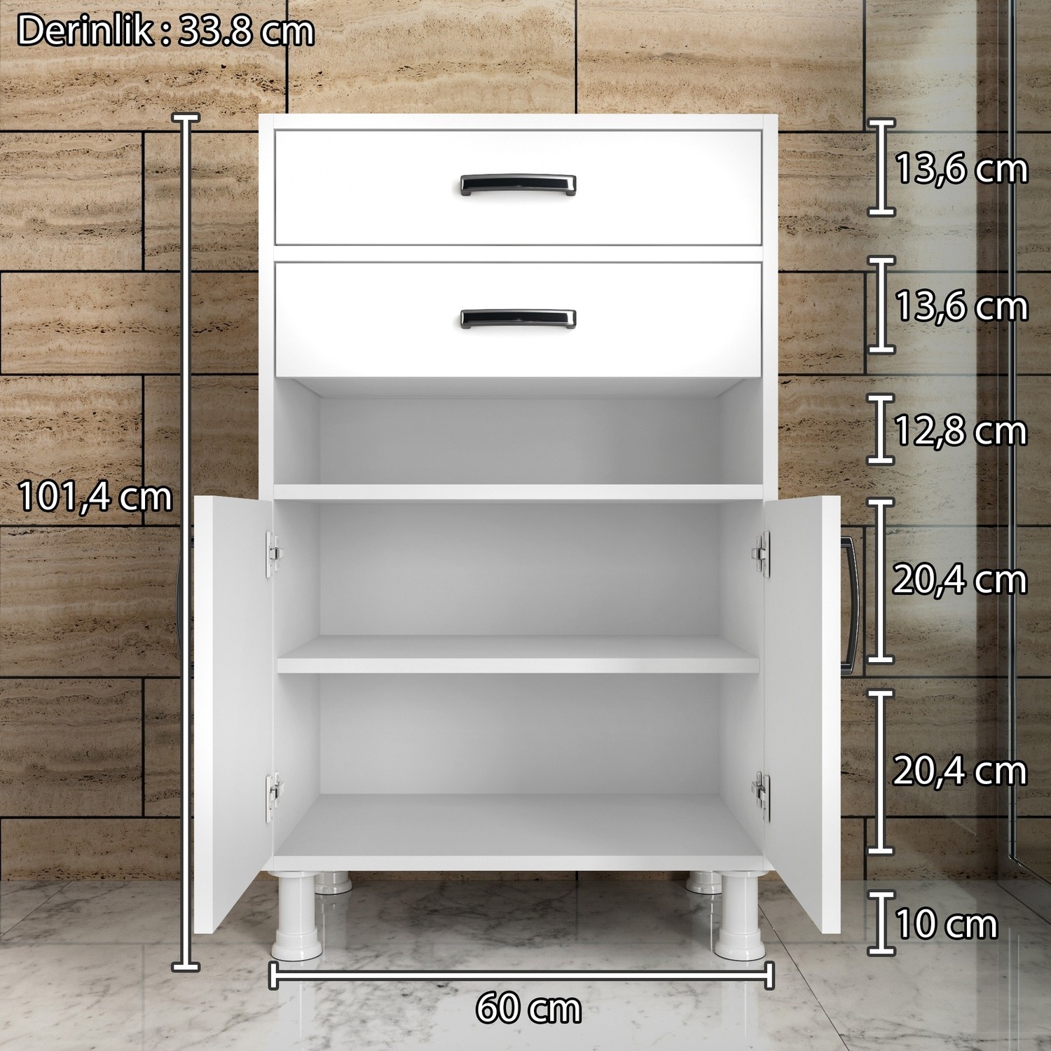 Rani F3 Çok Amaçlı Dolap 2 Kapaklı 2 Çekmeceli 3 Raflı Banyo Fiyatı