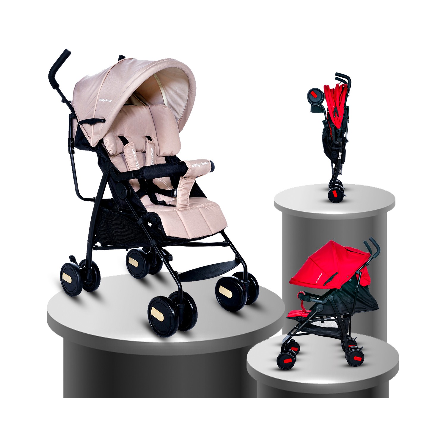 Baby Home BH104 Tam Yatar Siyah Krem Baston Bebek Arabası