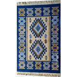 Uşak Kilimi - Mavi Renk Çift Taraflı Antik Tarz Eşme Desen Kilim Yolluk Lidya Tekstil - 120X180CM